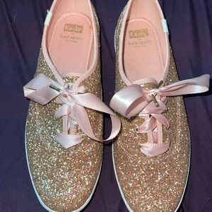 Kate Spade Ked’s, size 10, in Glitter Rose Gold